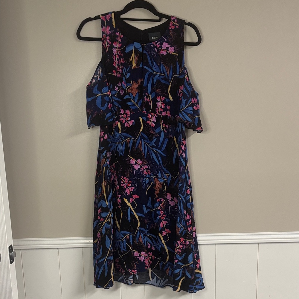 Maeve Black and Pink Botanical Midi Dress